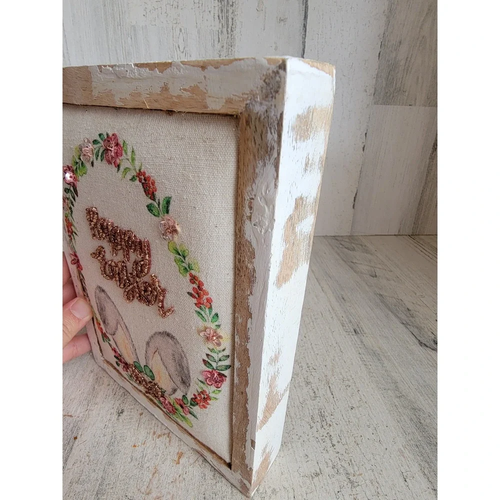 Happy Easter Bunny egg bead embroidered box home decor spring